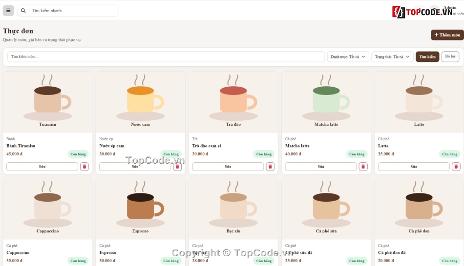 Website quản lý,Website php,quản lý cà phê